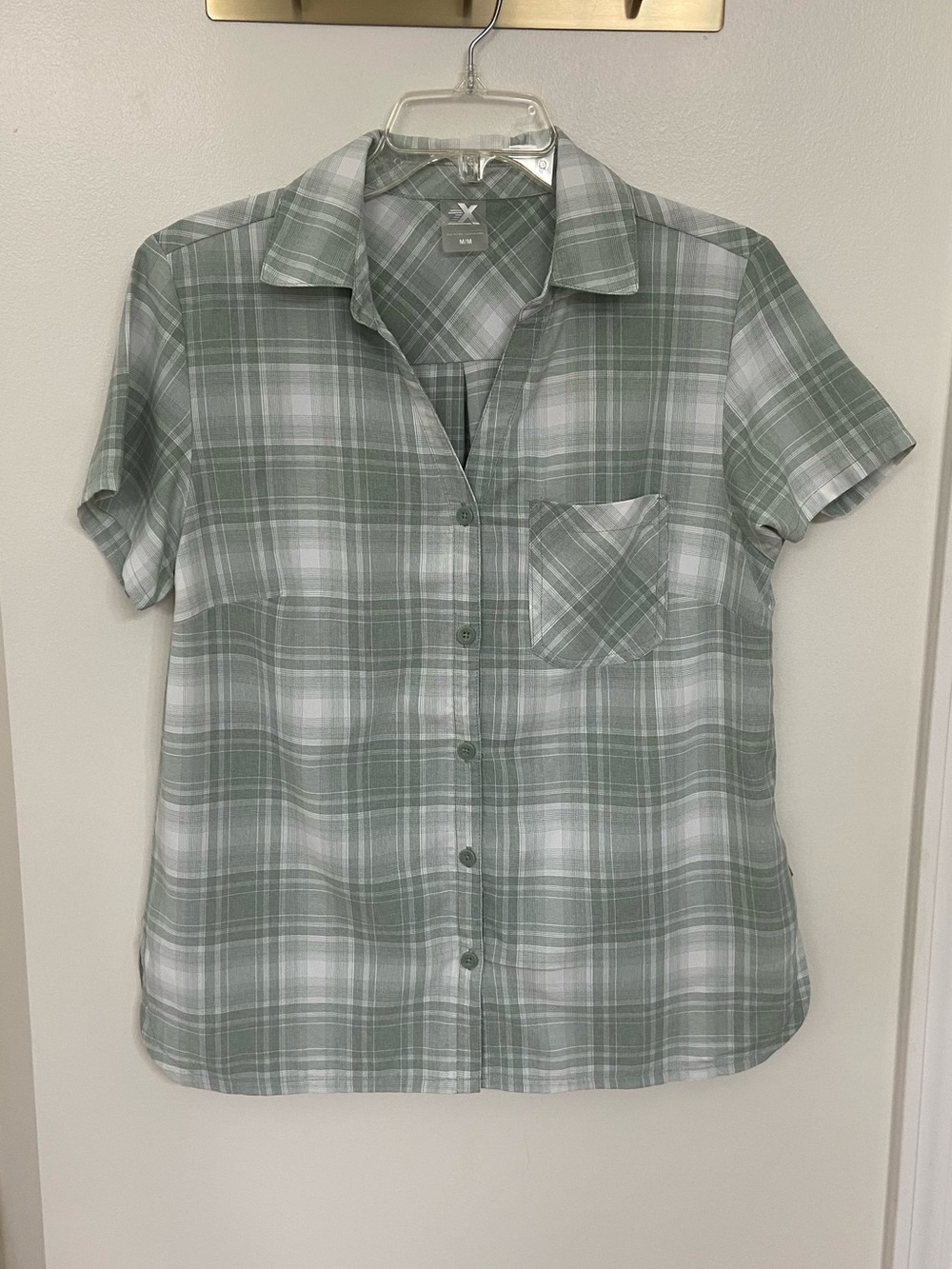 ZeroXposur Women’s M Green Glen Plaid Short Sleeve Button Up Hiking Outdoor Shir
